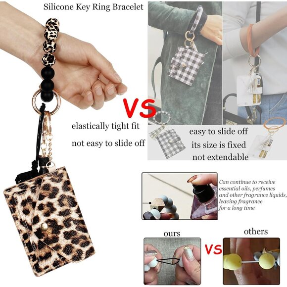 Silicone Beaded Keychain Bracelet with Wallet Lipstick Holder for Women - Picture 6 of 7